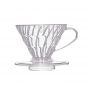 Plastový dripper Hario V60 na jednoduchú prípravu 1-2 šálok filtrovanej kávy. Jasný dizajn. 
