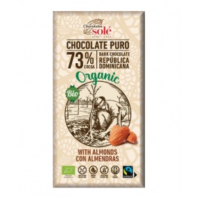 Čokolády Solé - 73% BIO horká čokoláda s mandľami 150g