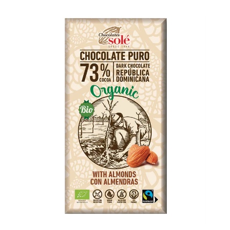 Chocolates Solé- 73% BIO horká čokoláda s mandľami 150g