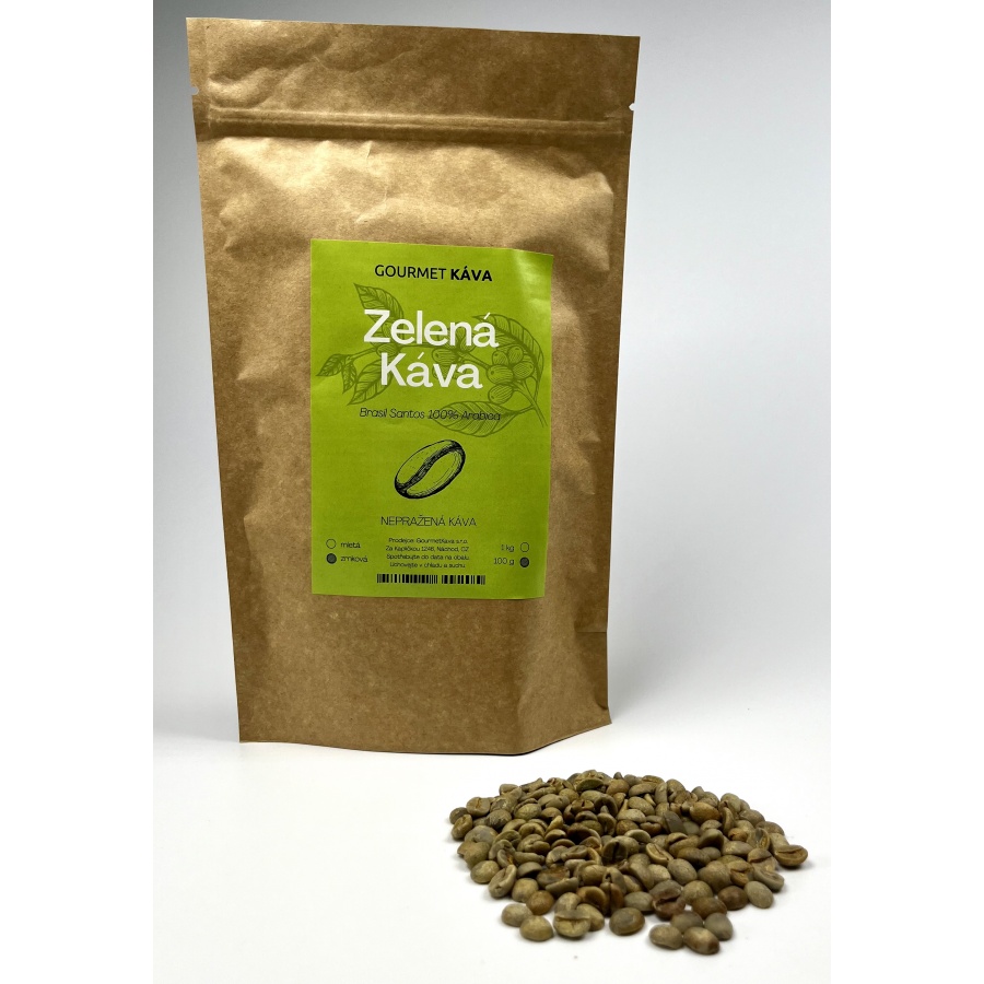 Zelená káva 100 g, nepražená káva (green coffee), v zrnách