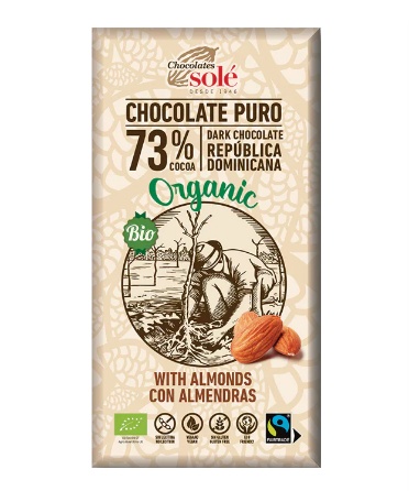 E-shop Chocolates Solé - 73% BIO horká čokoláda s mandľami 150g