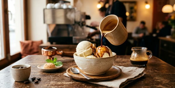 Príprava kávy affogato