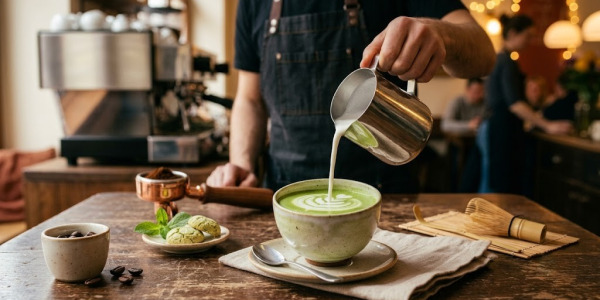 Príprava matcha latté