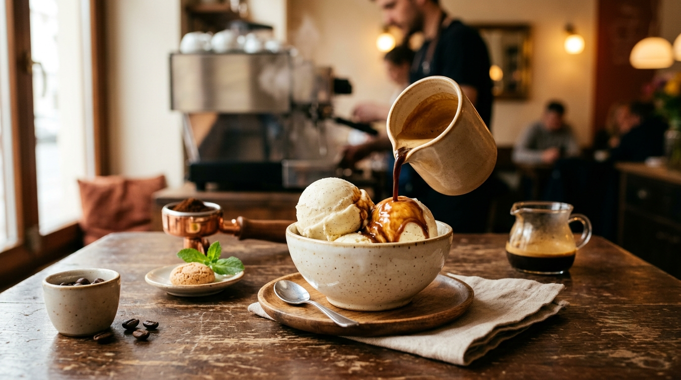 Príprava kávy affogato